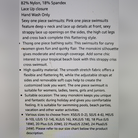 NWT STRAPPY LACE UP CUT OUT FLIRTY SEXY ONE PIECE SWIM BATHING SUIT LARGE - Picture 6 of 10